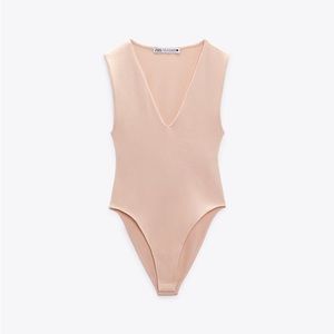 ZARA V-Neck Bodysuit - Light Pink/Nude